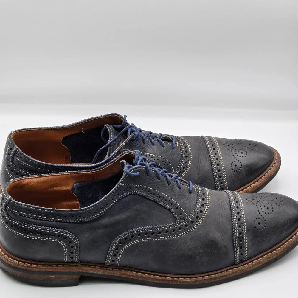 Allen Edmonds Mens Cap Toe Brogue Oxford Navy Blue Leather Dainite Shoes USA